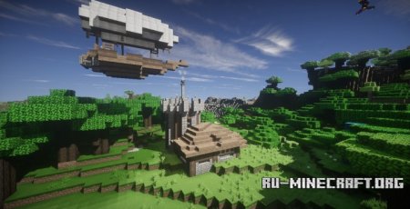  Small Rustic House with Airship  Minecraft