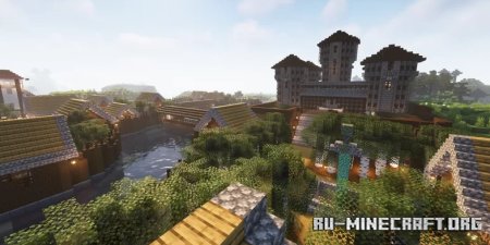  The Castle & Village Town  Minecraft