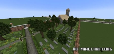  a small church and graveyard  Minecraft